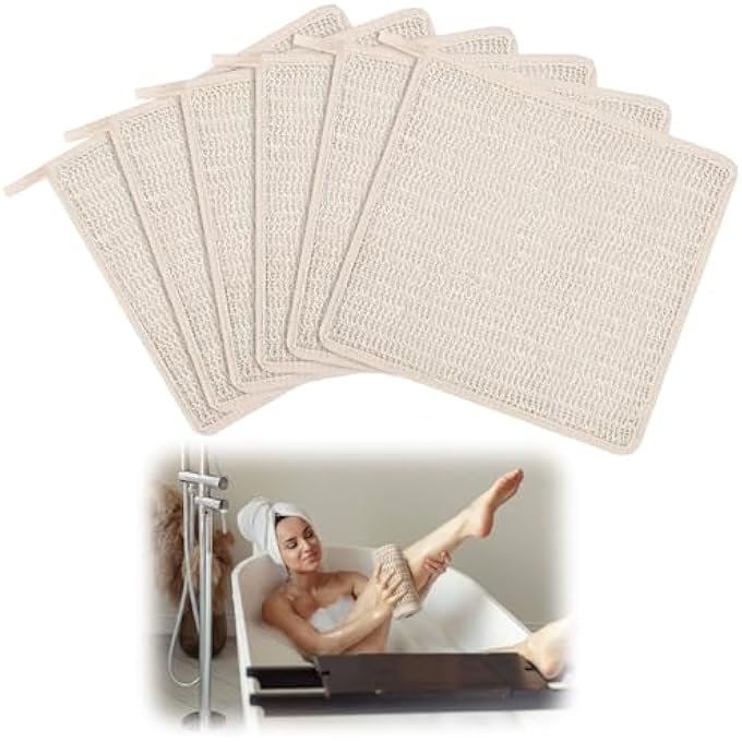 باتيير 6 عبوات متقشرة طبيعية 100٪ قطعة قماش للعناية بالبشرة الطبيعية، لطيفة ومتينة، قابلة لإعادة الاستخدام للوجه أو الجسم، تزيل خلايا الجلد الميتة وتحفز الدورة الدموية - Image 1